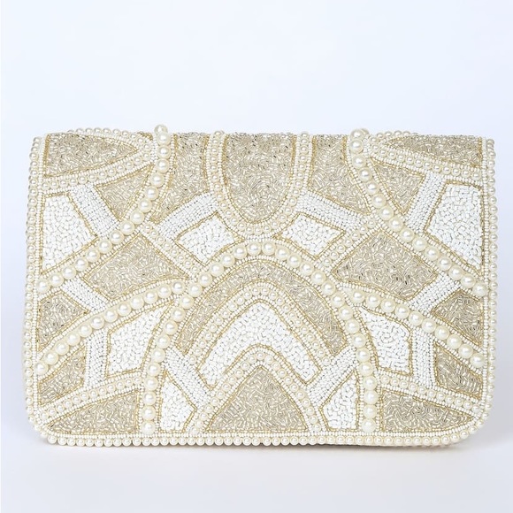 Lulus Handbags - Lulus Piece of Love White Multi Beaded Clutch